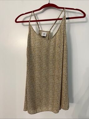 CAbi Cream and Black Printed Tunic Tank